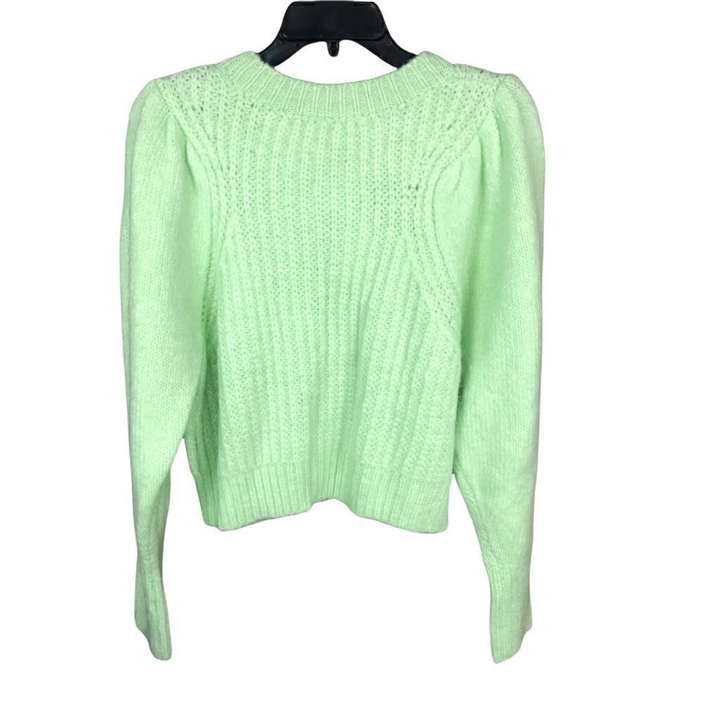 Topshop Crew Neck Sweater Puff Long Sleeve Lime Green Rib Cuffs Hem US 8-10 UK M